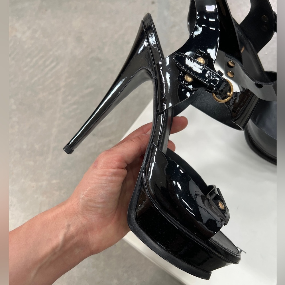 Yves Saint Laurent Patent Leather Black Tribute Heels - Picture 5 of 11